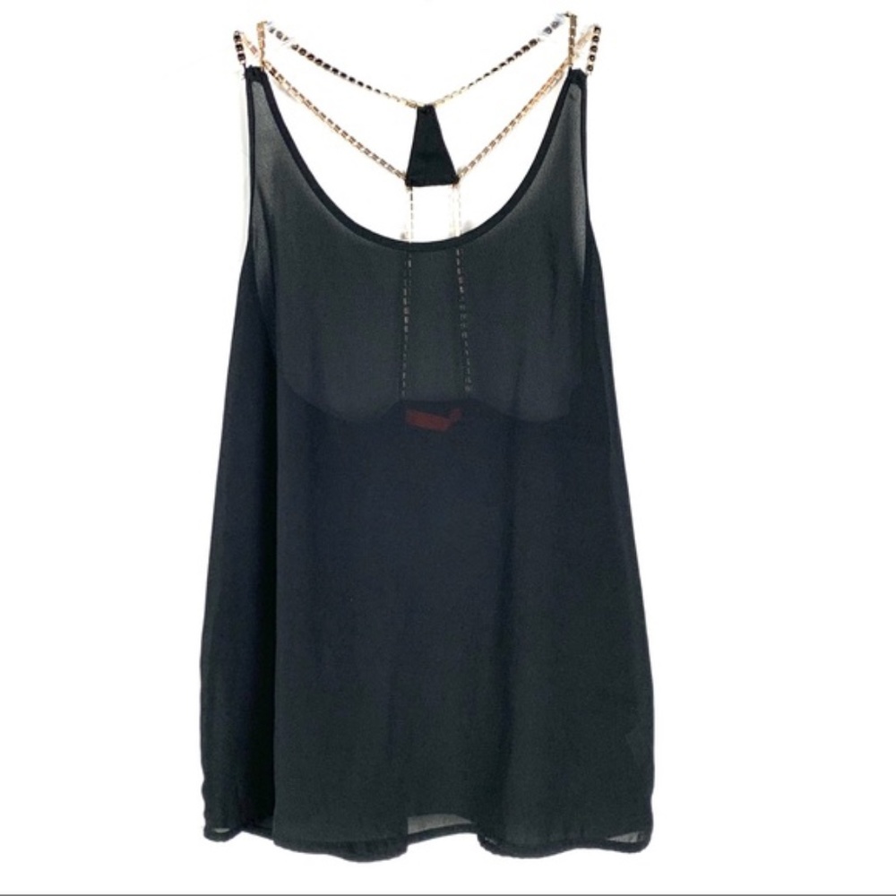 Lulumari womens sheer racerback tank gold accent S